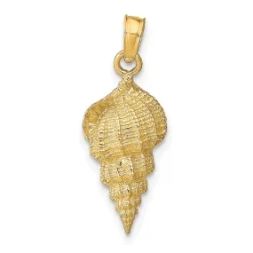 14k Yellow Gold Solid Texture Polished Finish Open Back Men's Conch Shell Charm Pendant