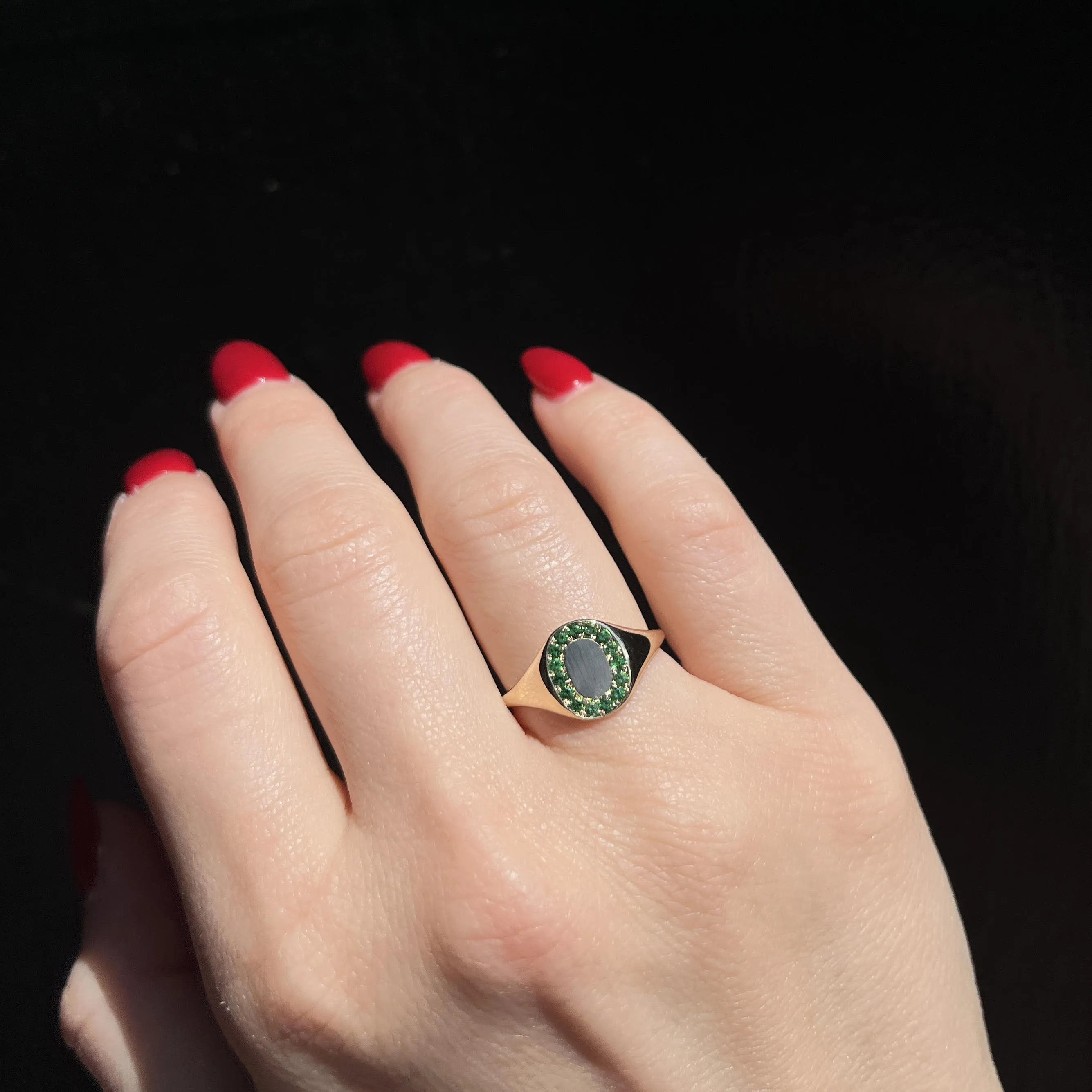 14K Yellow Gold Tsavorite Garnet Signet Ring