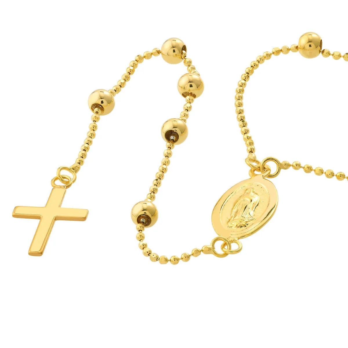 14K Yellow Gold Virgin Mary with Cross Beaded Y-Necklace