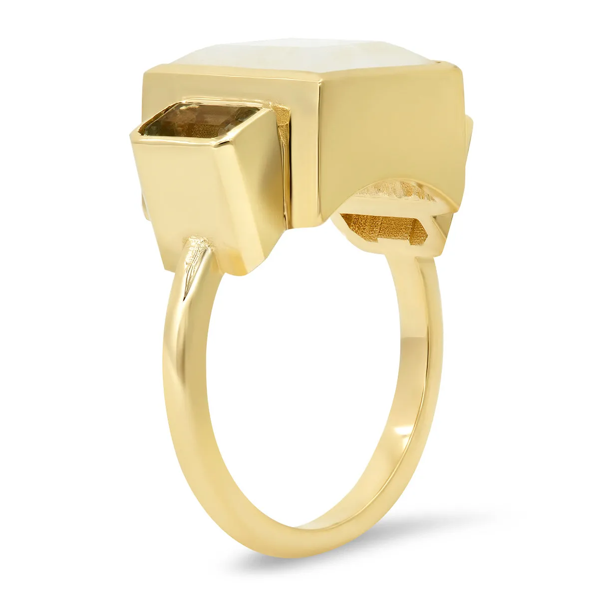 14K YG Moonstone and Amethyst Trilogy Ring
