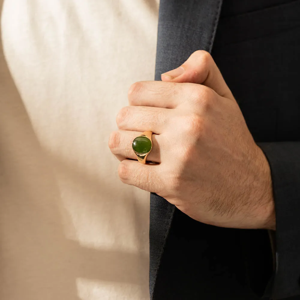 18ct Yellow Gold 4.06ct Pounamu Signet Ring