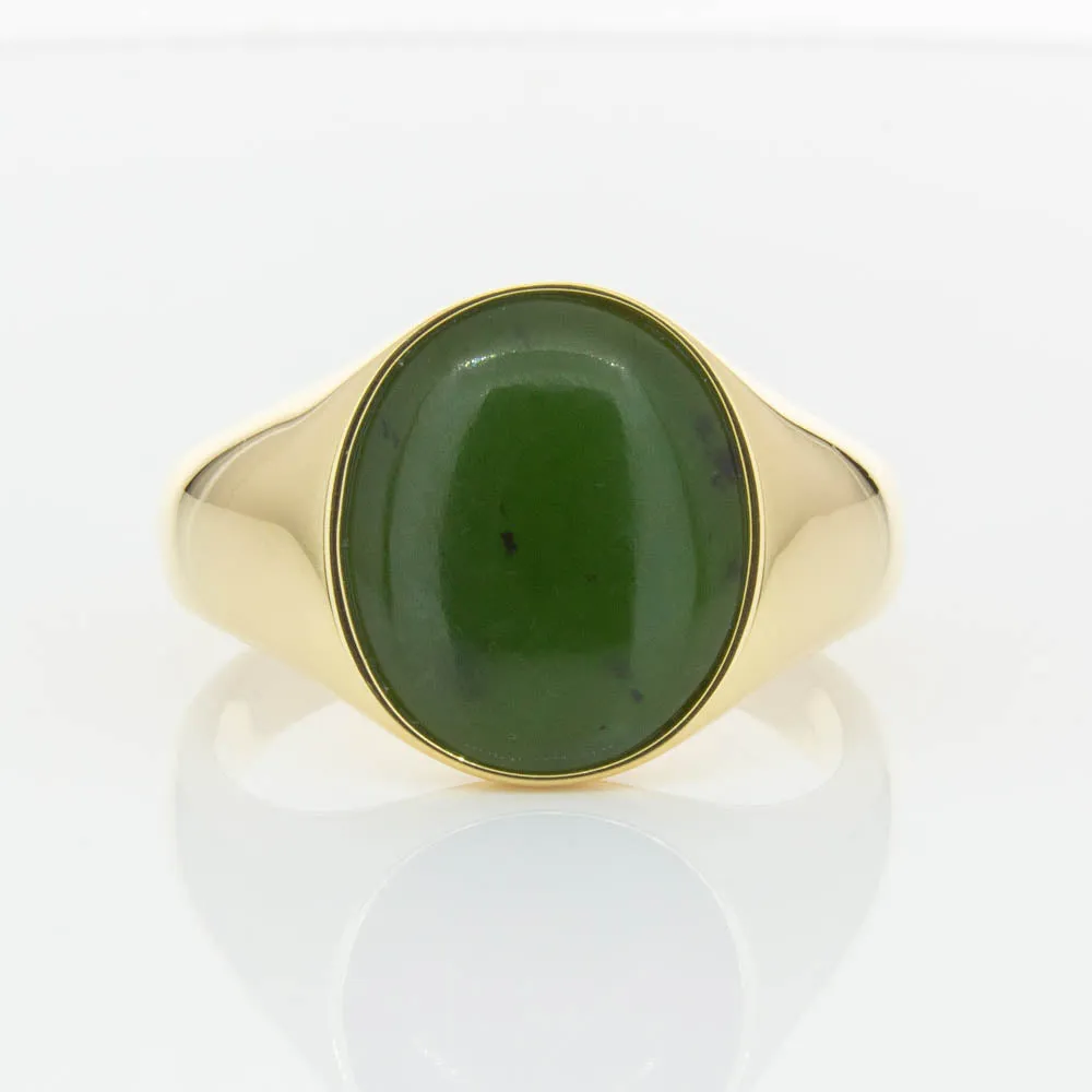 18ct Yellow Gold 4.06ct Pounamu Signet Ring