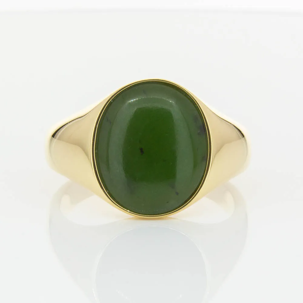 18ct Yellow Gold 4.06ct Pounamu Signet Ring