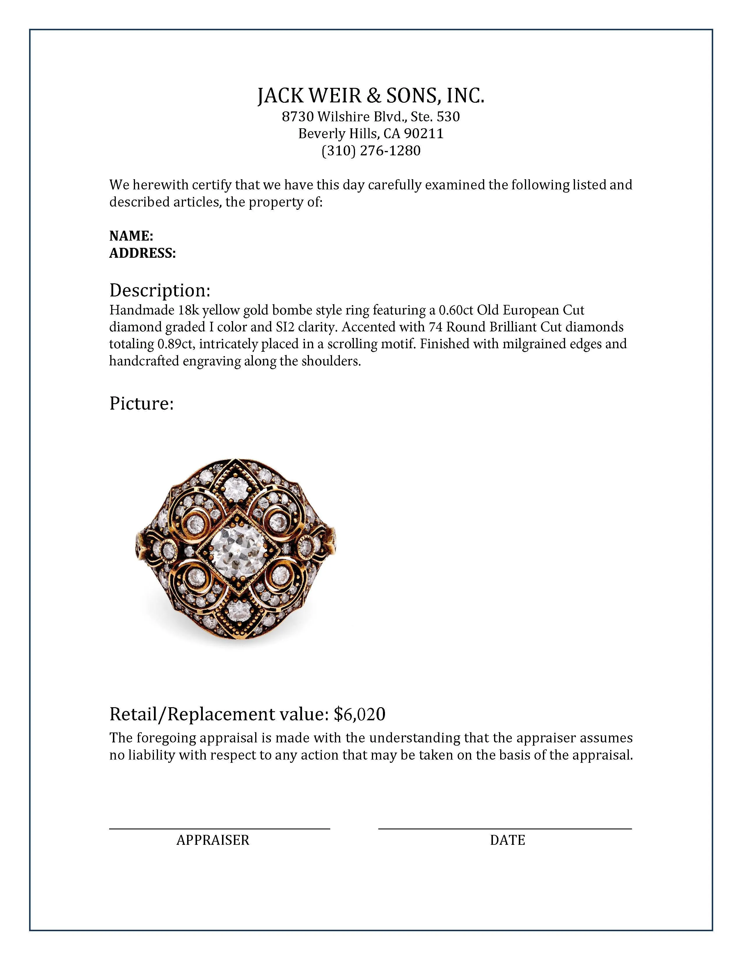 18k Yellow Gold Diamond Bombe Ring