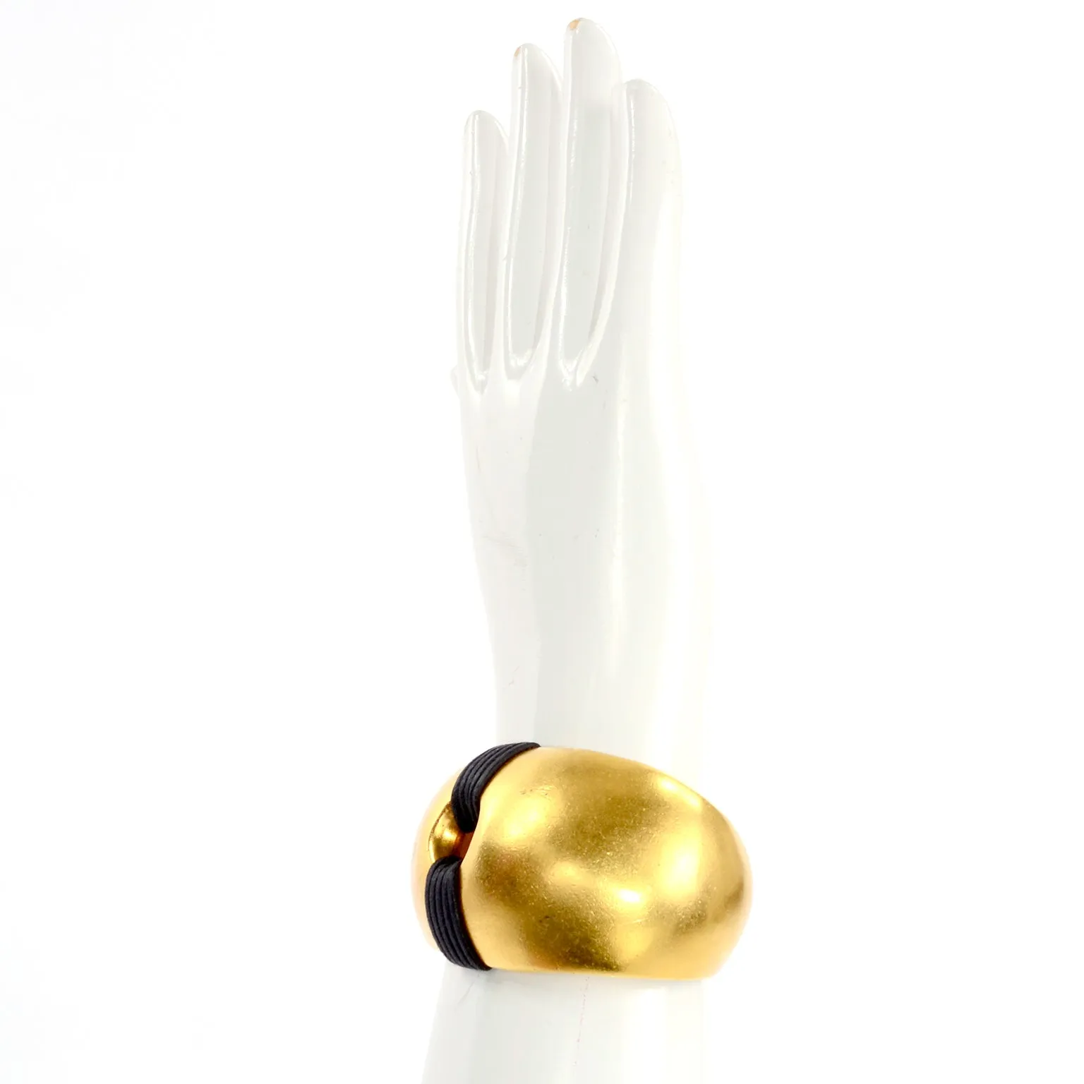 1980s Vintage Gold Plated Cuff Bracelet w/ Wrapped Black Band Details