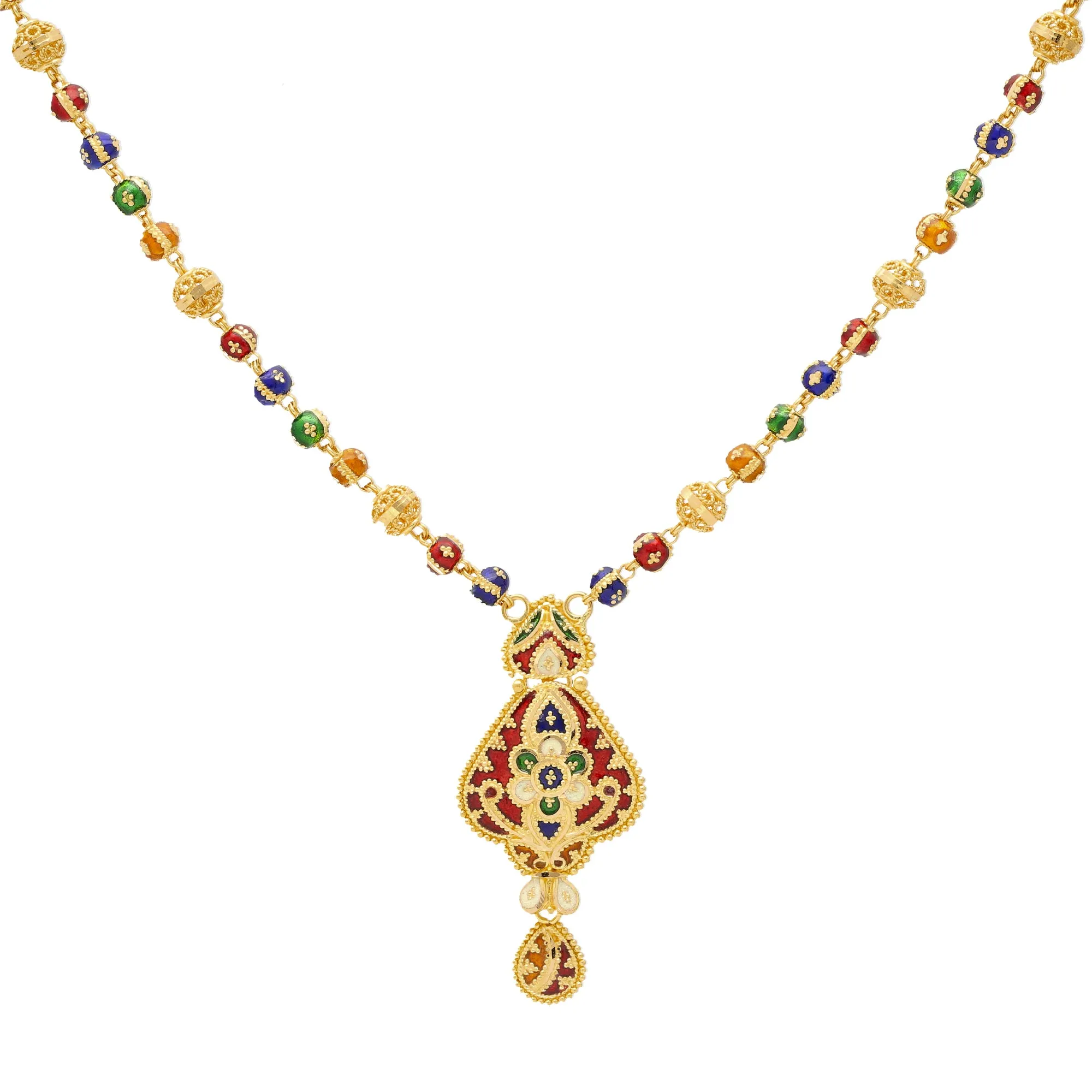 22K Yellow Gold Meenakari Pendant Set (31.5gm)