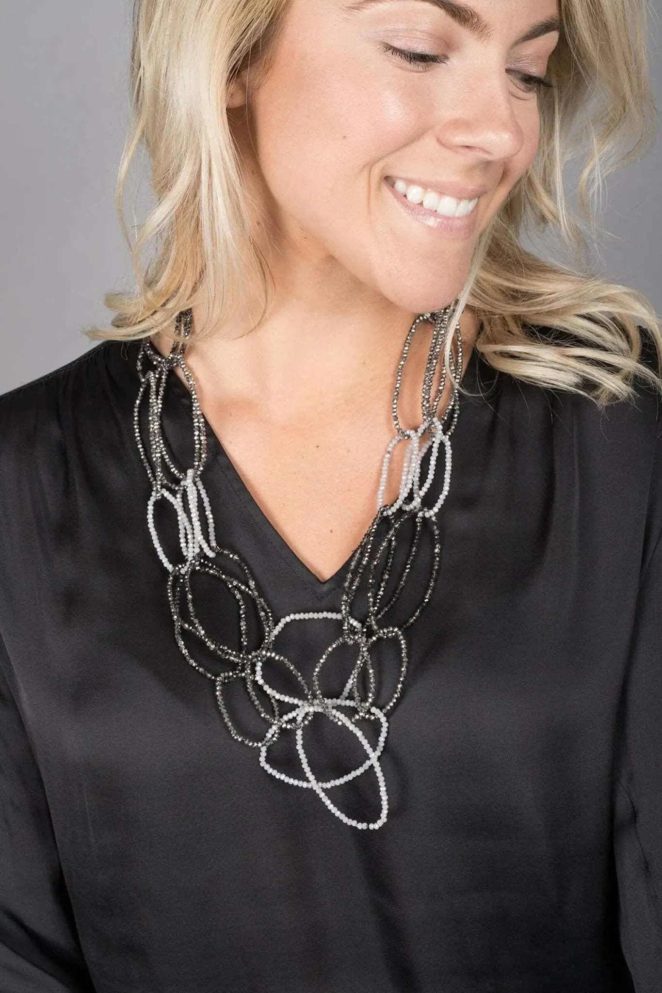 3-Layer Oval Multi Crystal Beaded Necklace