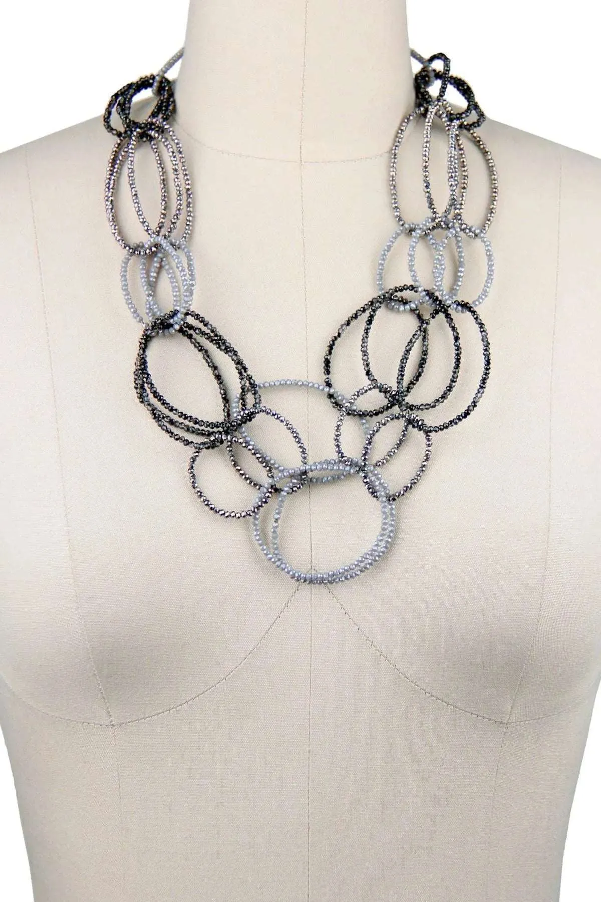 3-Layer Oval Multi Crystal Beaded Necklace