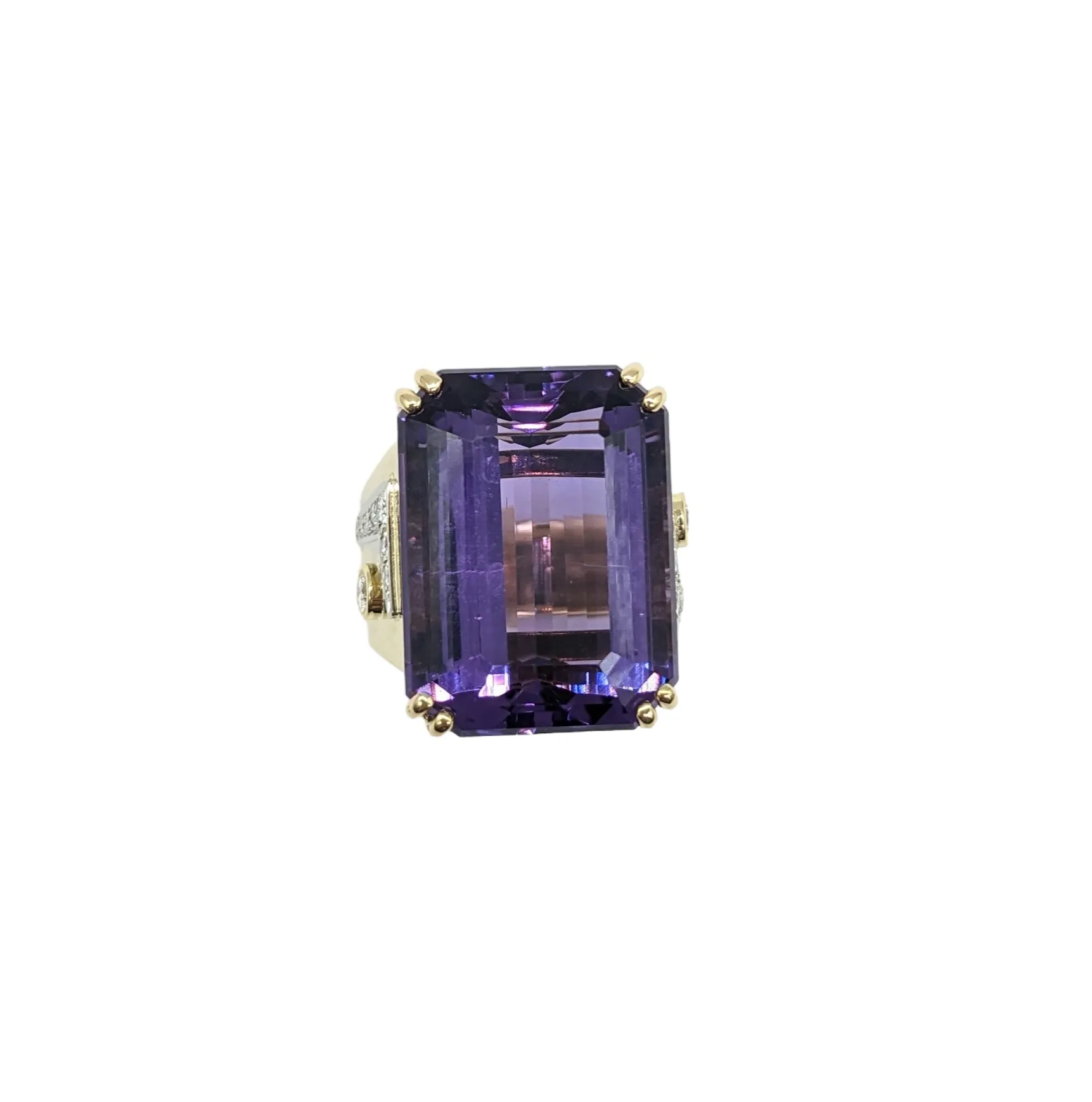 30 Carat radiant Cut Amethyst and  Diamond Ring