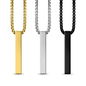 4 Sided Vertical Bar Necklace w/ 24" Box Chain / SBB0294