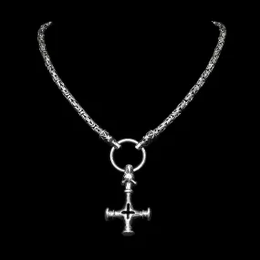 5mm Thick Silver King Chain Thors Hammer Necklace - Gotland Dragon Heads