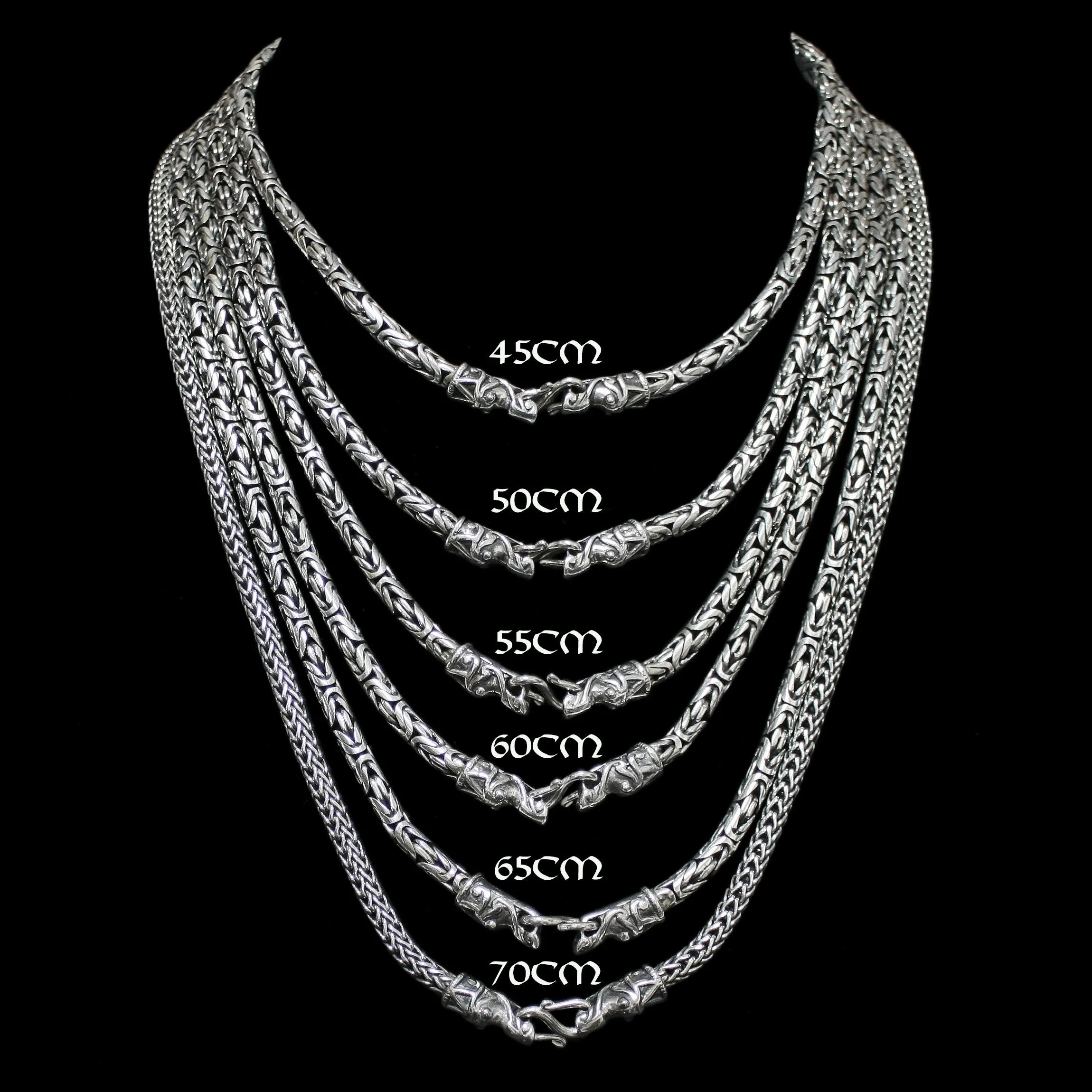5mm Thick Silver King Chain Thors Hammer Necklace - Gotland Dragon Heads