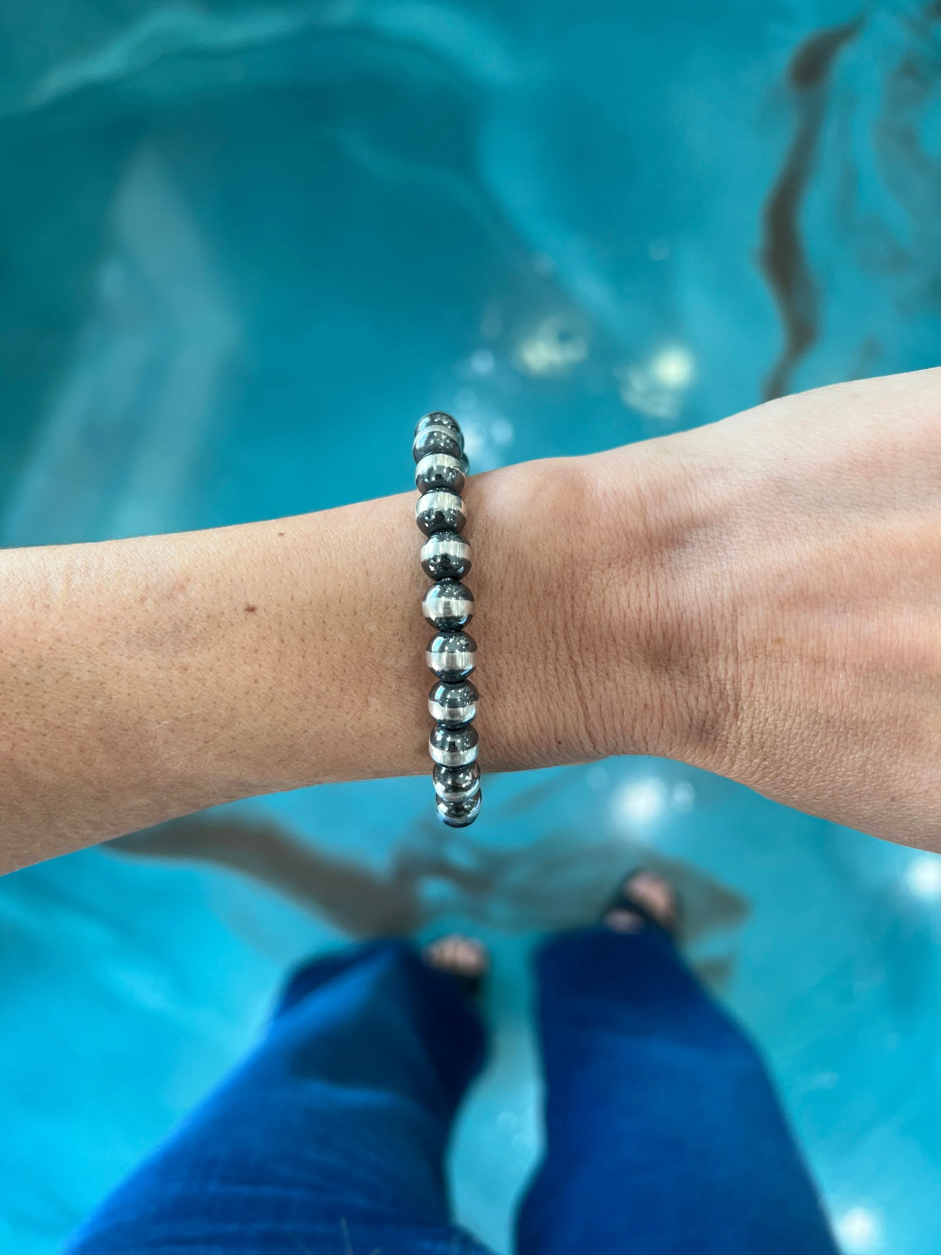 8mm Navajo Pearl Cuff - All Silver