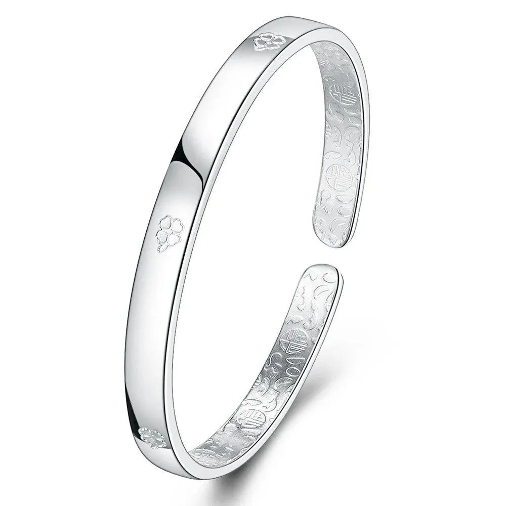 925 sterling silver Lucky Leaf Glossy Cuff Bracelet Bangles For Women luxury designer jewelry Accessories Free Shipping GaaBou