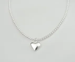 925 Sterling Silver Stretch No Clasp 3mm Heart Charm Necklace, Sterling Silver Necklace, Necklace