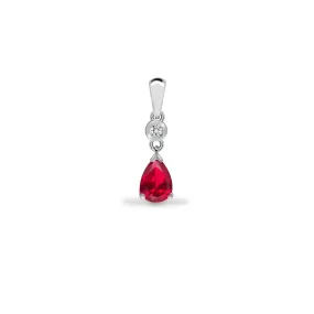 9ct White Diamonds - 4pts Ruby - 66pts Drop Pendant