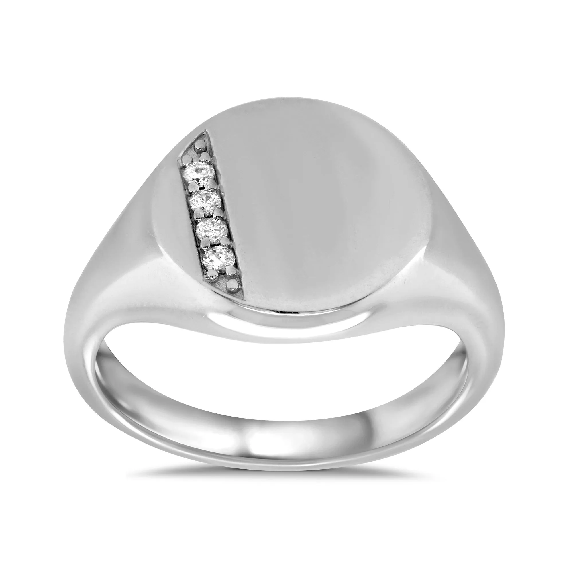 9K White Gold Mens Diamond Signet Ring