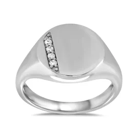 9K White Gold Mens Diamond Signet Ring