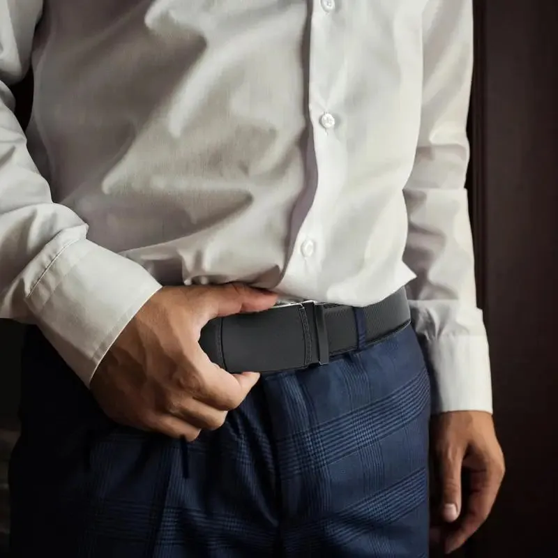 Adjustable Ratchet Leather Belt for Men - Elegant Accessory for Formal and Casual Outfits