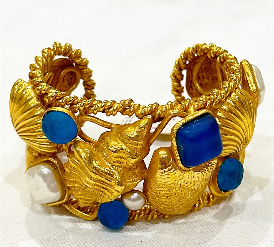 Amazing rare 80s stamped Dominique Aurientis Paris large thick seashell bracelet cuff.