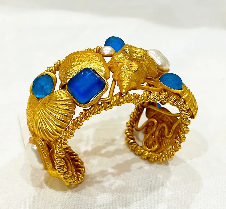 Amazing rare 80s stamped Dominique Aurientis Paris large thick seashell bracelet cuff.