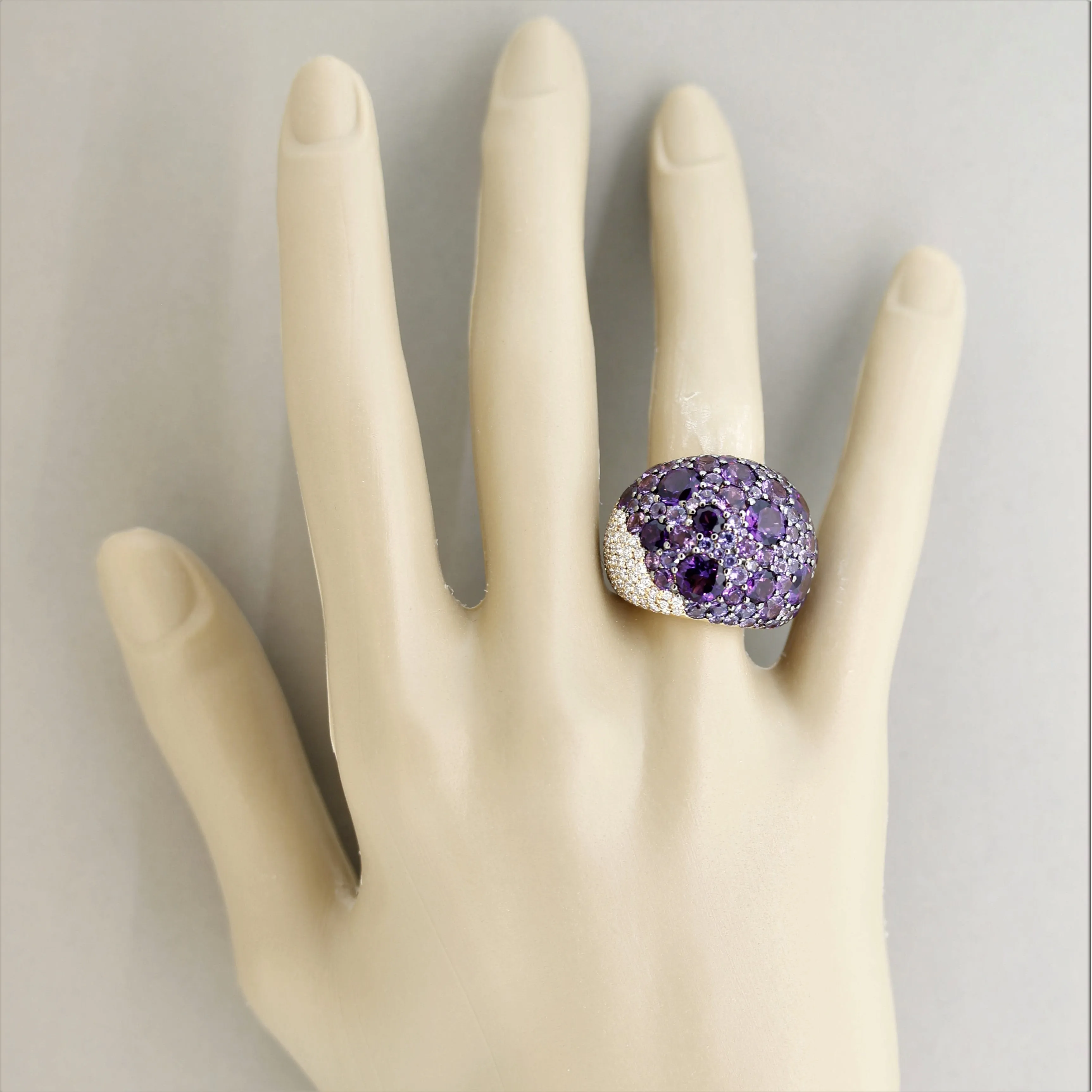 Amethyst Sapphire Diamond Gold Domed Cocktail Ring