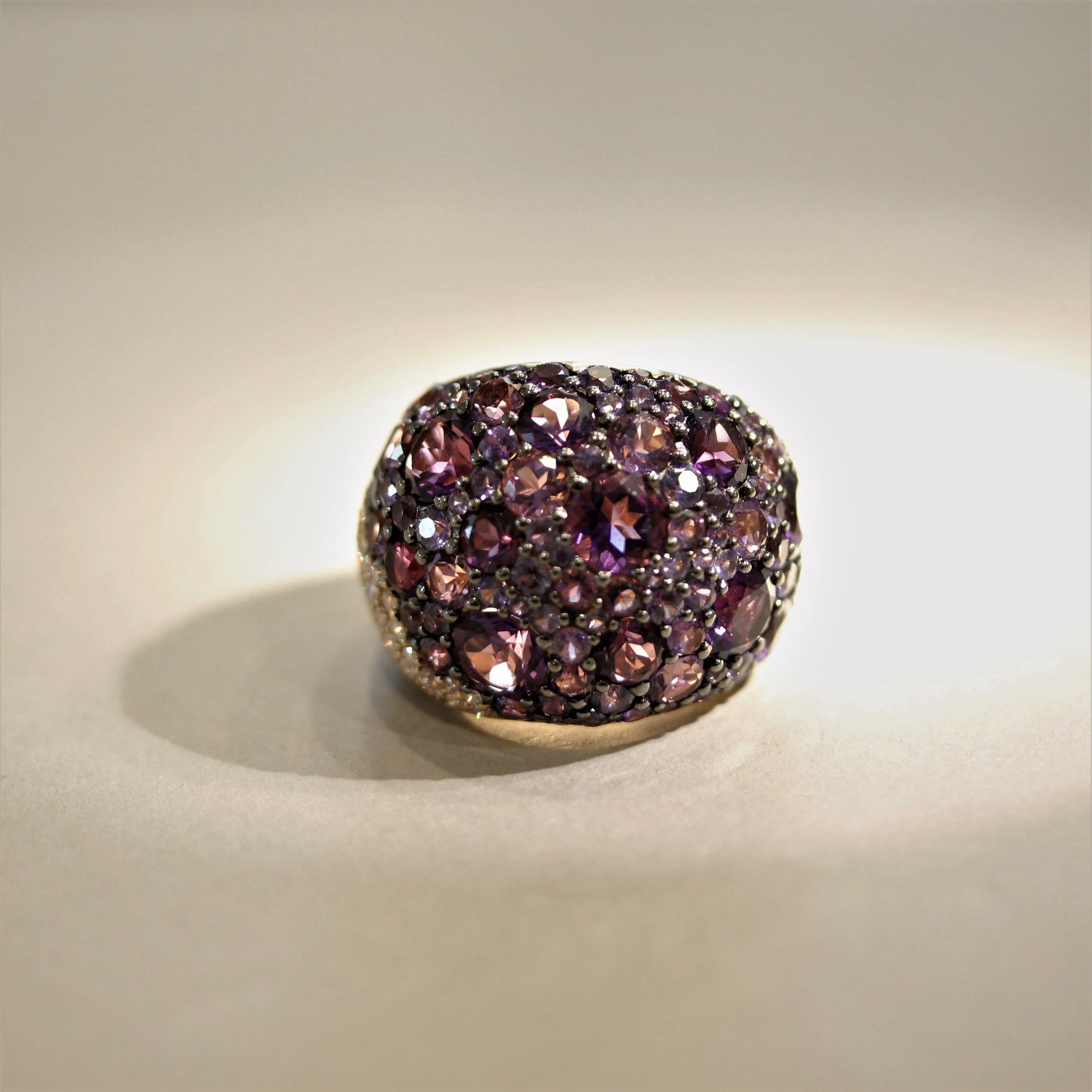 Amethyst Sapphire Diamond Gold Domed Cocktail Ring