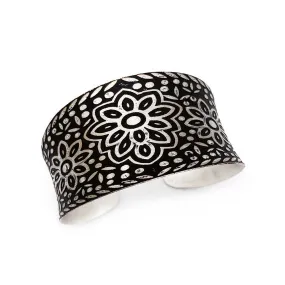 Anju Silver Patina Bracelet in Black Floral Pattern