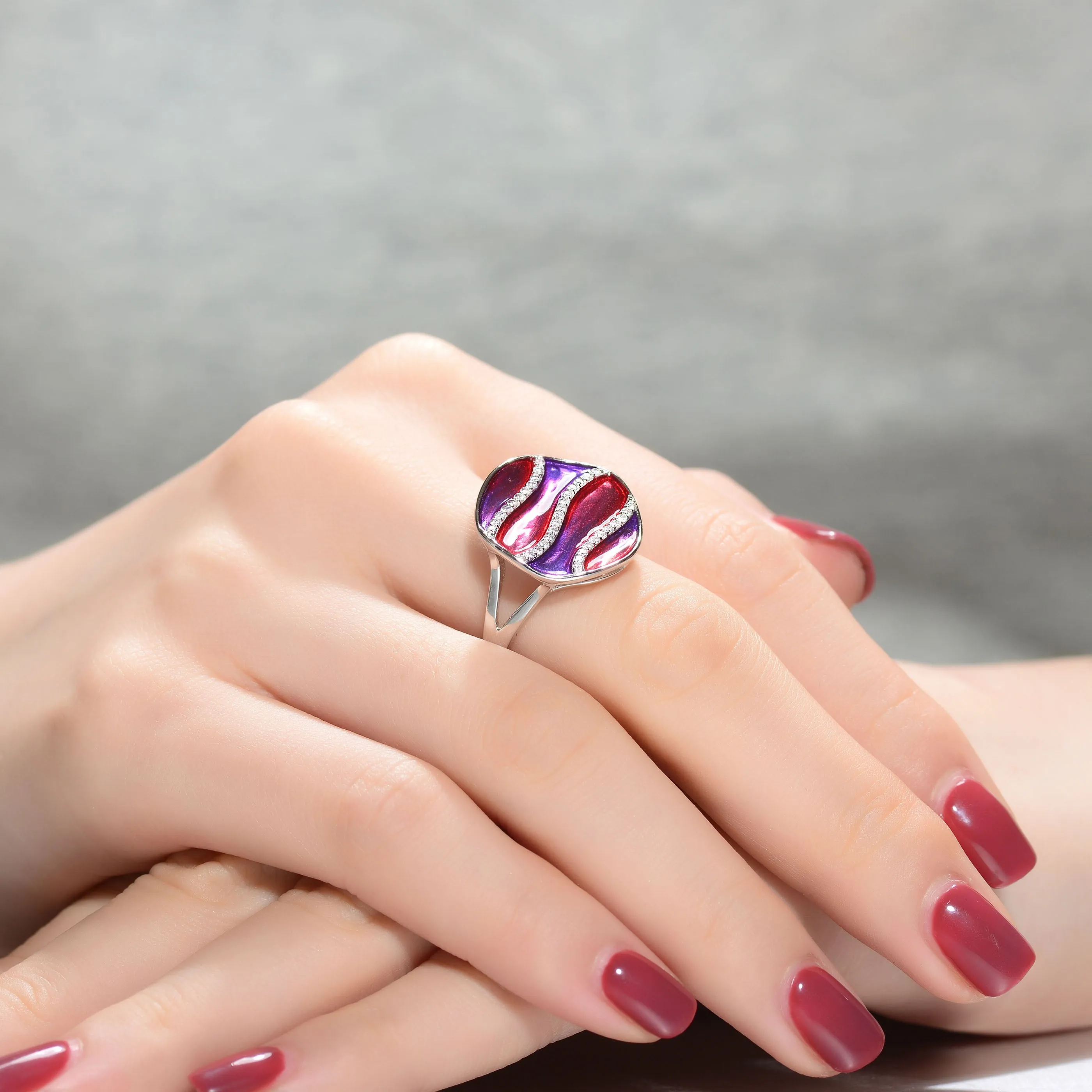 Anne Red-Purple Enamel Last Pair Ring Size 7