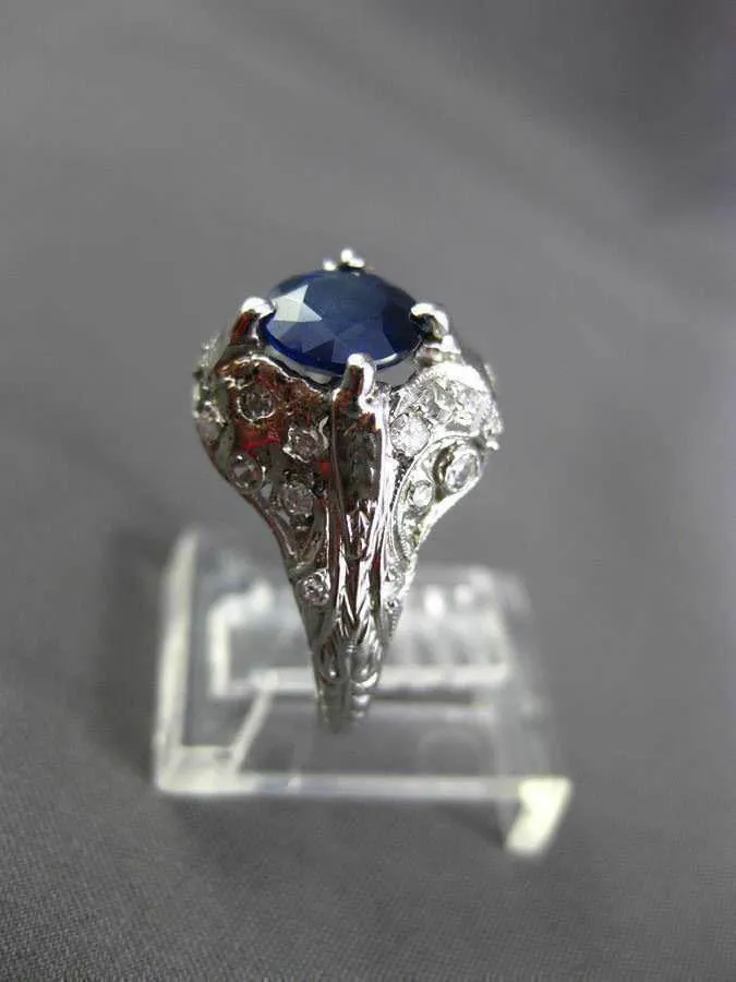 ANTIQUE 1.77CT OLD MINE DIAMOND & AAA SAPPHIRE PLATINUM COCKTAIL RING #11183