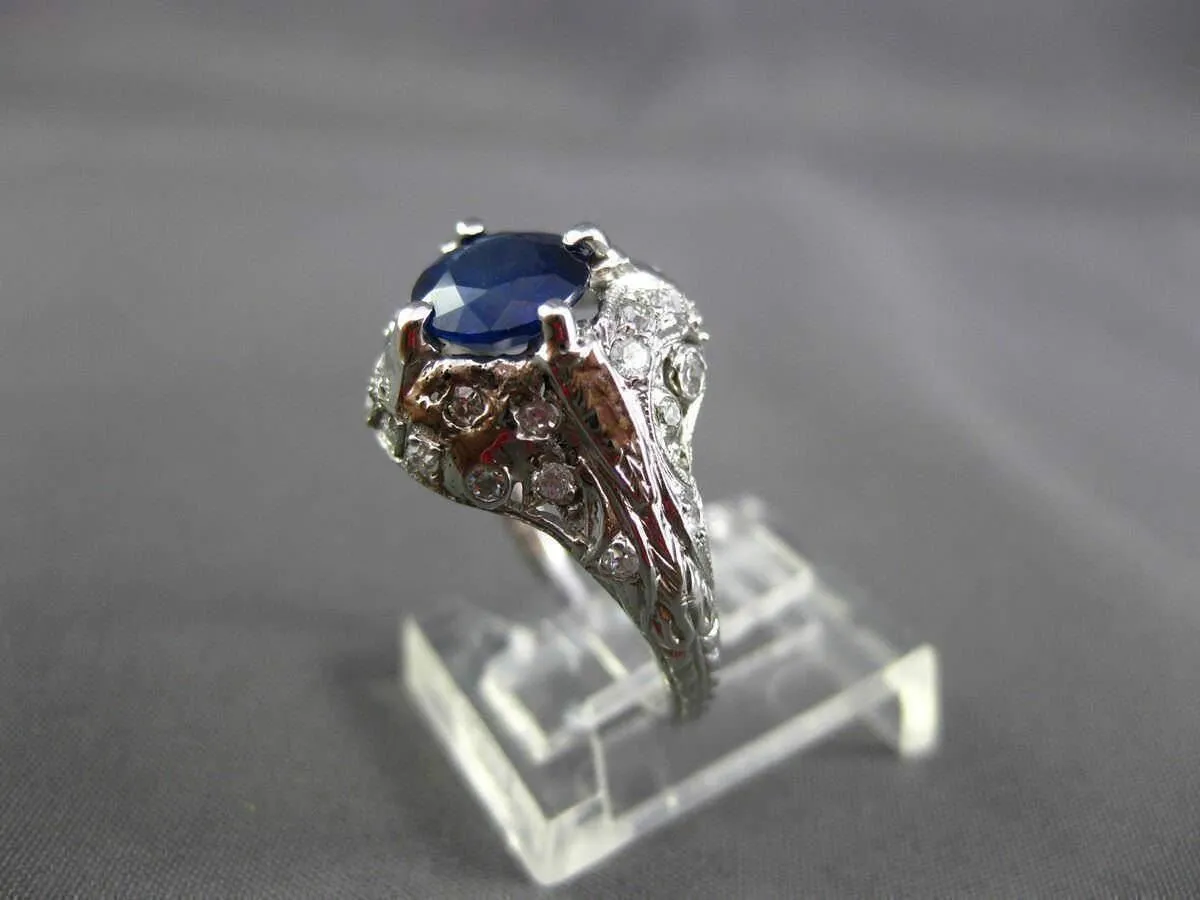 ANTIQUE 1.77CT OLD MINE DIAMOND & AAA SAPPHIRE PLATINUM COCKTAIL RING #11183