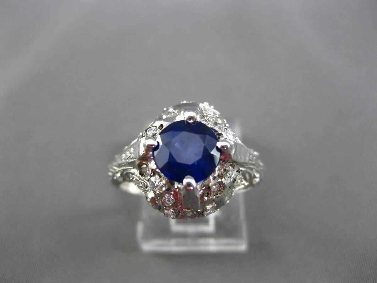 ANTIQUE 1.77CT OLD MINE DIAMOND & AAA SAPPHIRE PLATINUM COCKTAIL RING #11183