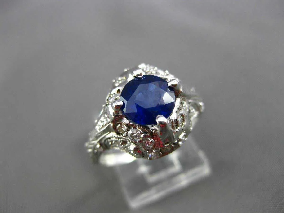 ANTIQUE 1.77CT OLD MINE DIAMOND & AAA SAPPHIRE PLATINUM COCKTAIL RING #11183