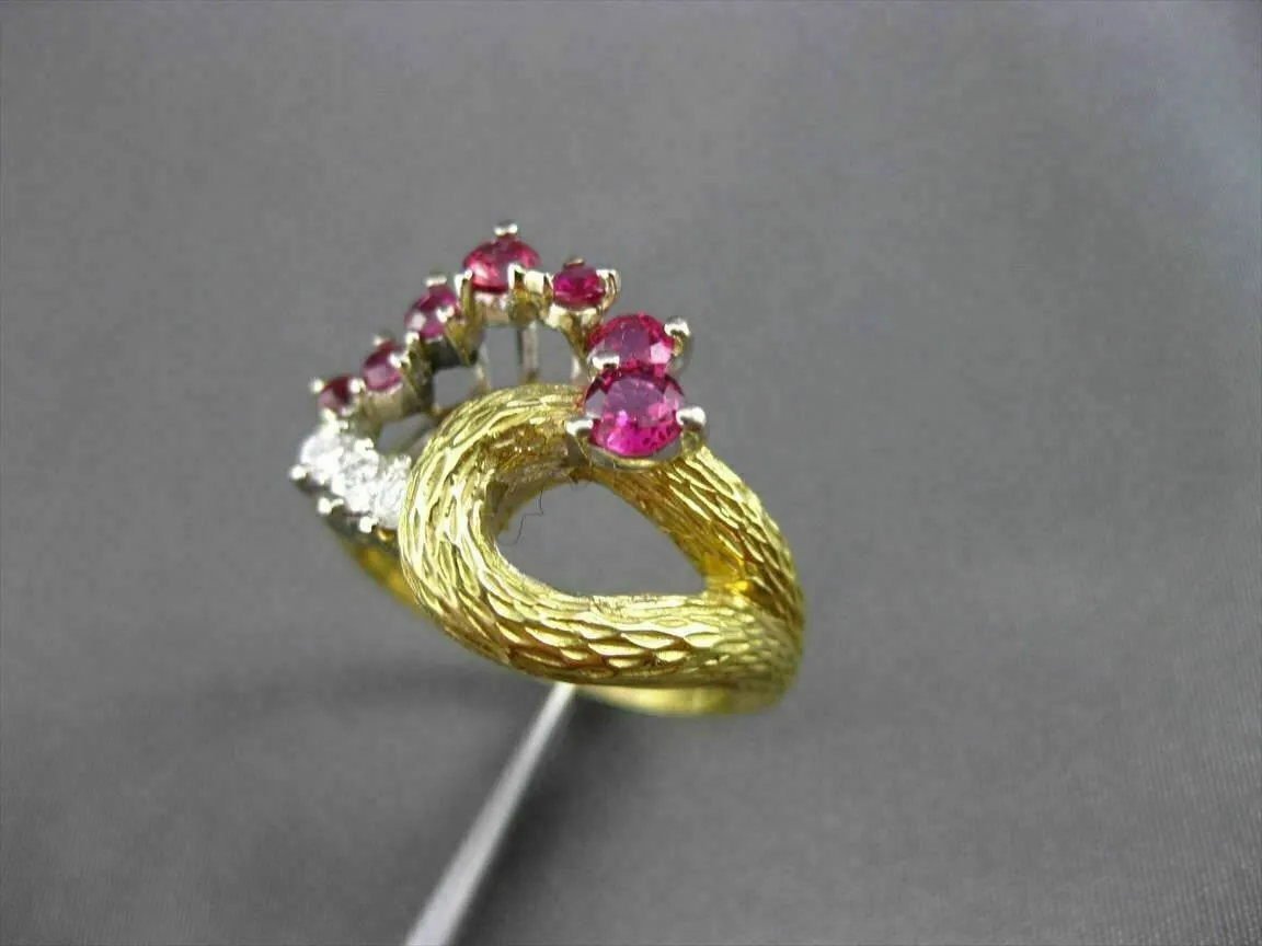 ANTIQUE .76CT OLD MINE DIAMOND & RUBY 18K TWO TONE GOLD COCKTAIL FUN RING #19257