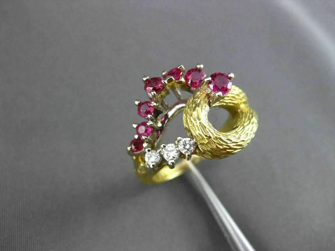 ANTIQUE .76CT OLD MINE DIAMOND & RUBY 18K TWO TONE GOLD COCKTAIL FUN RING #19257