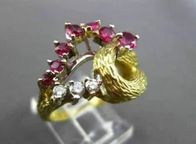 ANTIQUE .76CT OLD MINE DIAMOND & RUBY 18K TWO TONE GOLD COCKTAIL FUN RING #19257