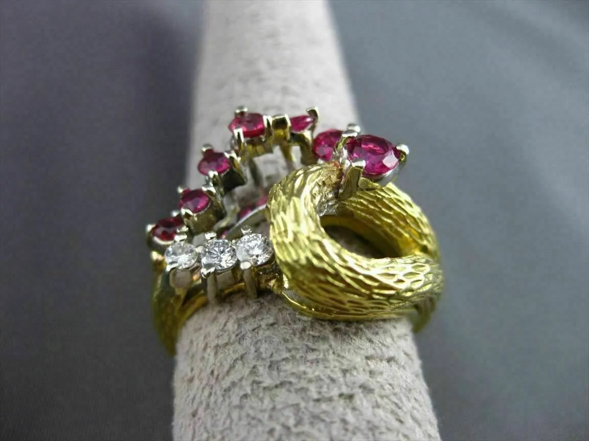 ANTIQUE .76CT OLD MINE DIAMOND & RUBY 18K TWO TONE GOLD COCKTAIL FUN RING #19257
