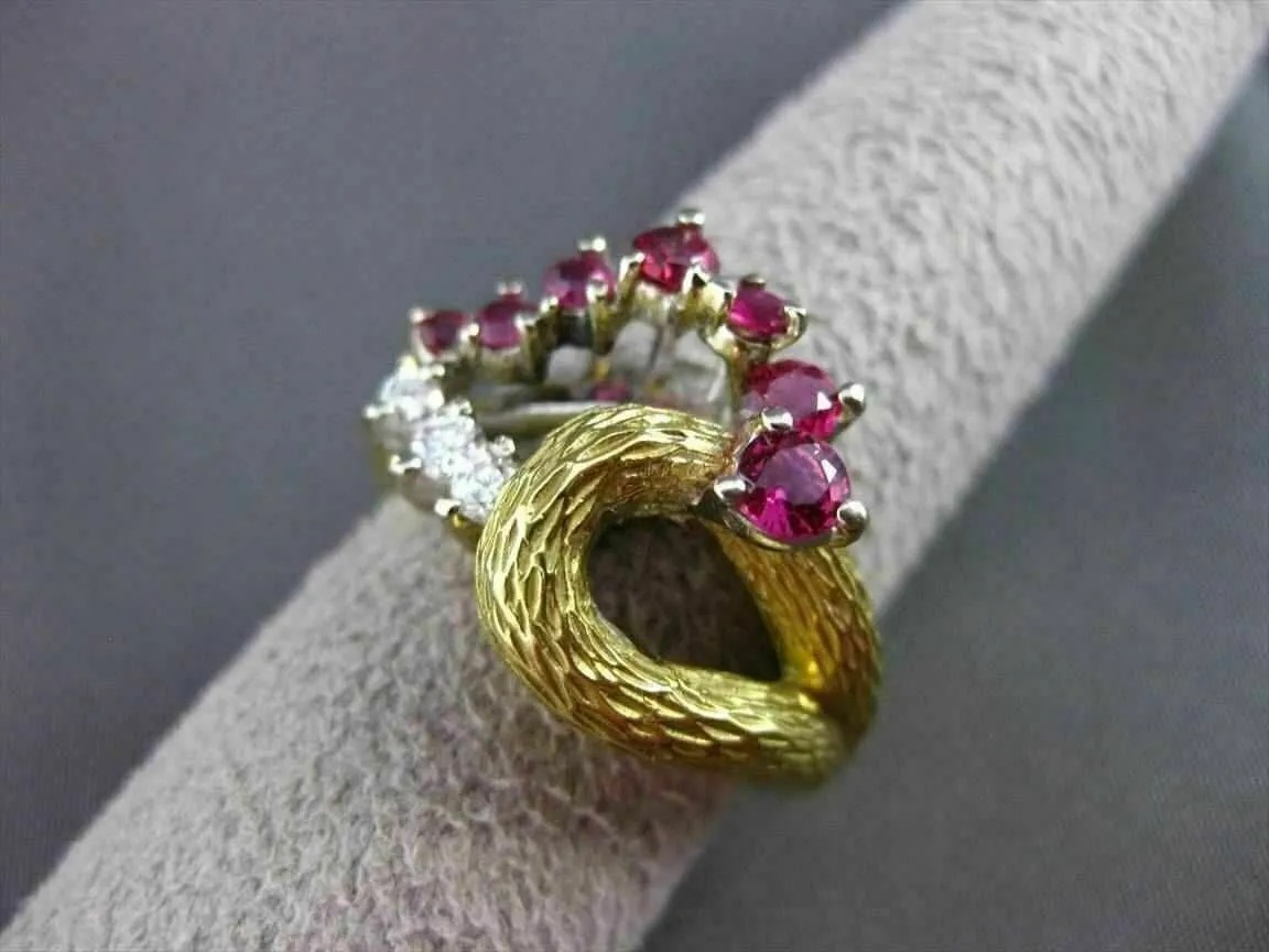 ANTIQUE .76CT OLD MINE DIAMOND & RUBY 18K TWO TONE GOLD COCKTAIL FUN RING #19257