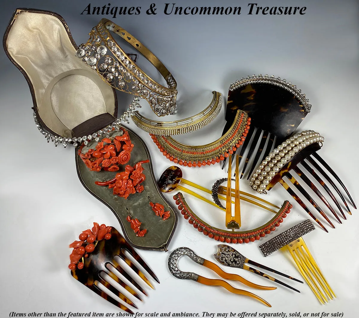 Antique French Empire Red Coral and Ormolu Tiara, Diadem, Crown Hair Ornament, c.1810