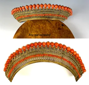 Antique French Empire Red Coral and Ormolu Tiara, Diadem, Crown Hair Ornament, c.1810