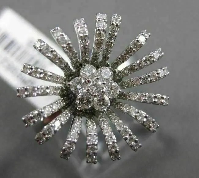 ANTIQUE LARGE 1.05CT DIAMOND 18KT WHITE GOLD 3D SUNFLOWER FUN COCKTAIL RING