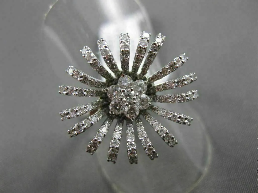 ANTIQUE LARGE 1.05CT DIAMOND 18KT WHITE GOLD 3D SUNFLOWER FUN COCKTAIL RING