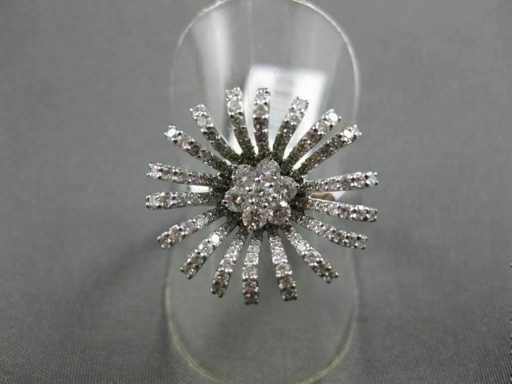 ANTIQUE LARGE 1.05CT DIAMOND 18KT WHITE GOLD 3D SUNFLOWER FUN COCKTAIL RING