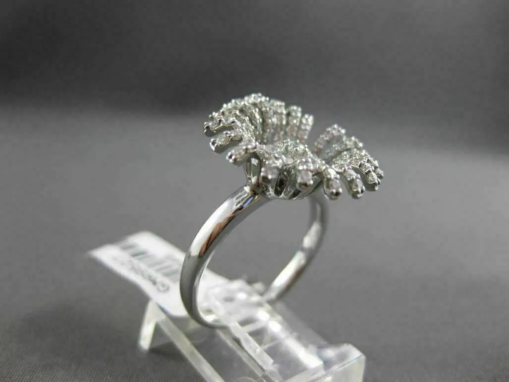 ANTIQUE LARGE 1.05CT DIAMOND 18KT WHITE GOLD 3D SUNFLOWER FUN COCKTAIL RING