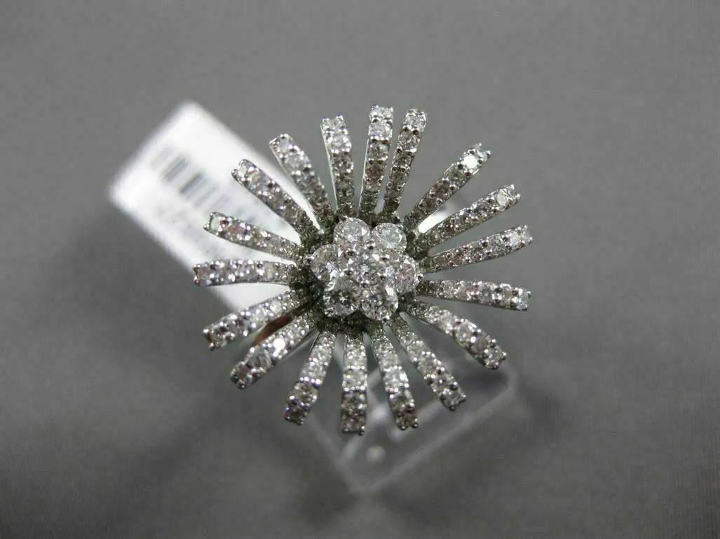 ANTIQUE LARGE 1.05CT DIAMOND 18KT WHITE GOLD 3D SUNFLOWER FUN COCKTAIL RING