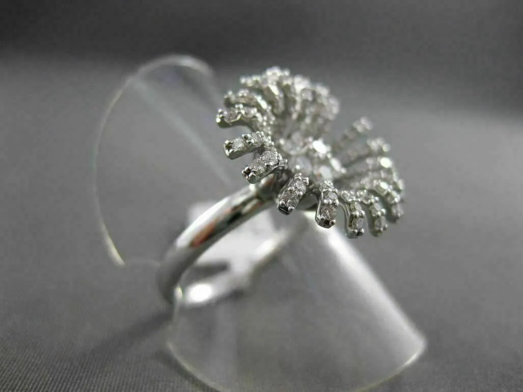 ANTIQUE LARGE 1.05CT DIAMOND 18KT WHITE GOLD 3D SUNFLOWER FUN COCKTAIL RING