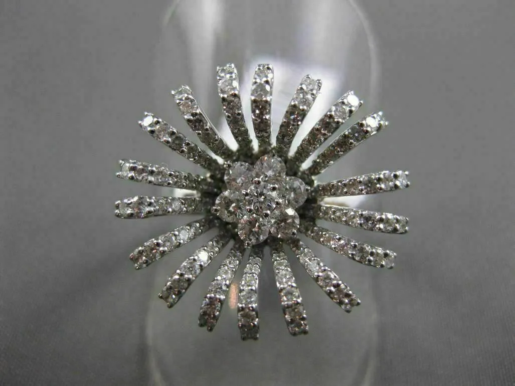 ANTIQUE LARGE 1.05CT DIAMOND 18KT WHITE GOLD 3D SUNFLOWER FUN COCKTAIL RING