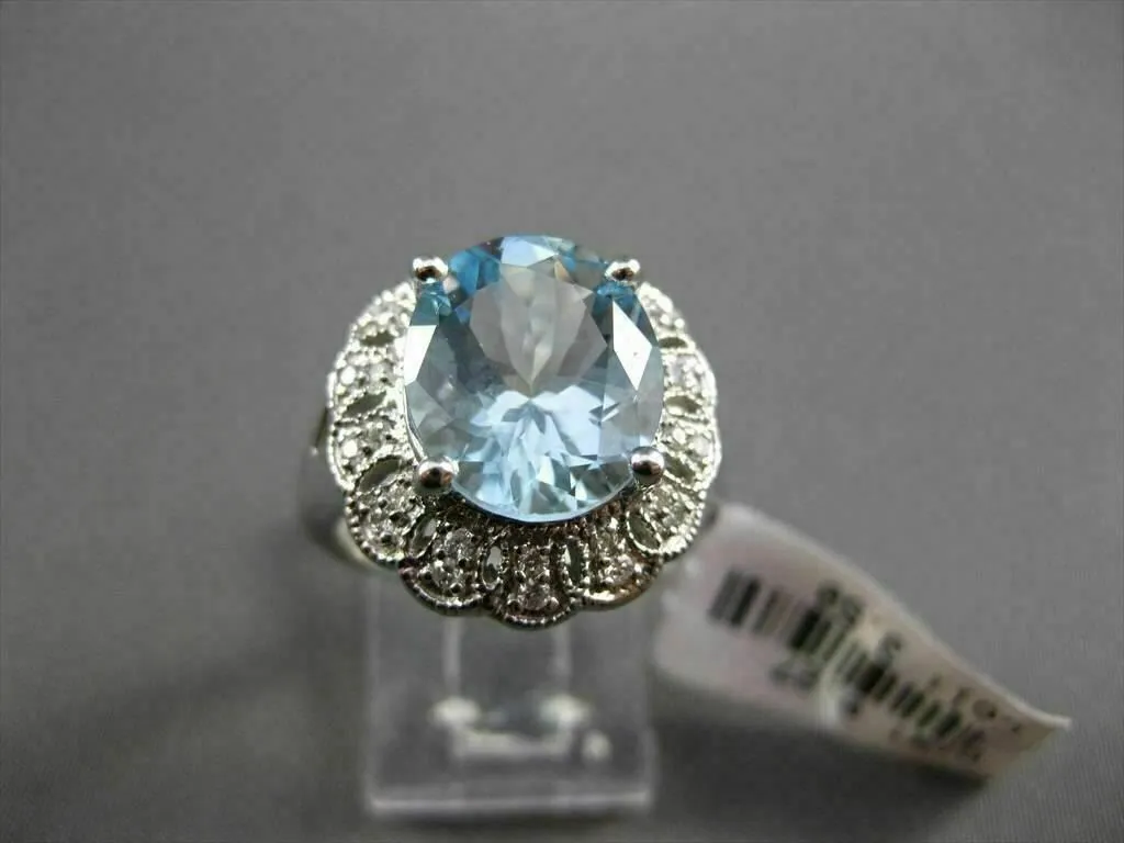 ANTIQUE LARGE 3.77CTW DIAMOND & AAA AQUAMARINE 14KT WHITE GOLD COCKTAIL RING