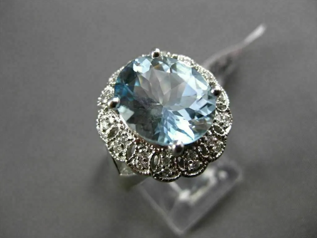 ANTIQUE LARGE 3.77CTW DIAMOND & AAA AQUAMARINE 14KT WHITE GOLD COCKTAIL RING