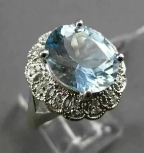 ANTIQUE LARGE 3.77CTW DIAMOND & AAA AQUAMARINE 14KT WHITE GOLD COCKTAIL RING